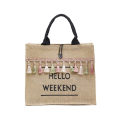 Wholesale Black Handle Reusable Bags Front Canvas Pocket Tote Jute Shopping Bag with Customized Logo